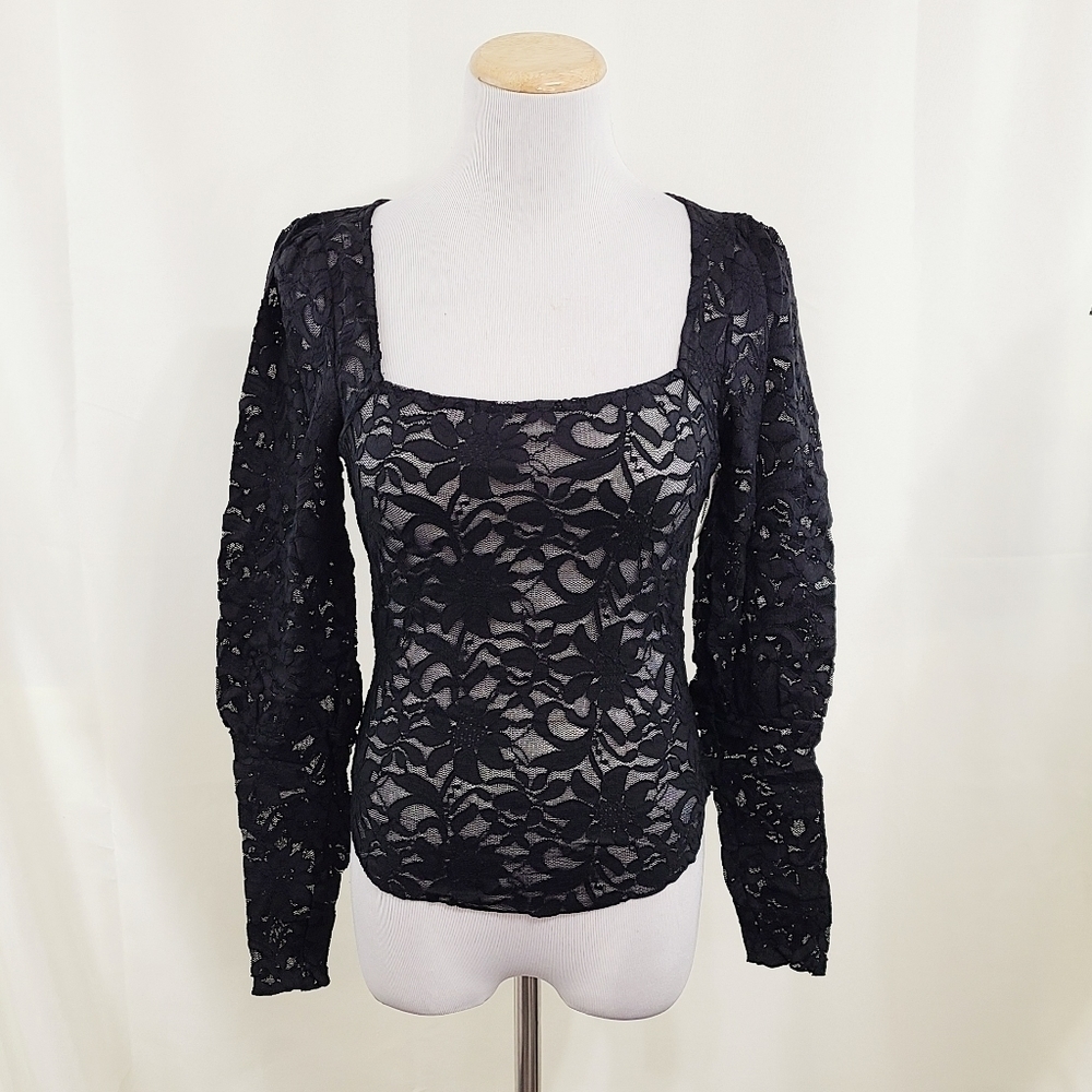 Free People Long Distance Layering top sheer black lace NEW - Picture 3 of 5